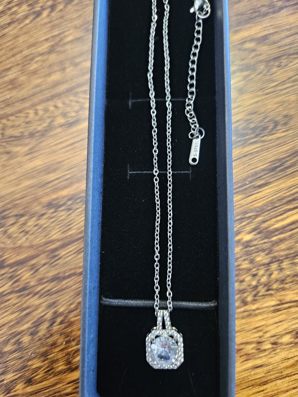 Source Unknown Silver-Tone Halo Crystal Pendant Necklace